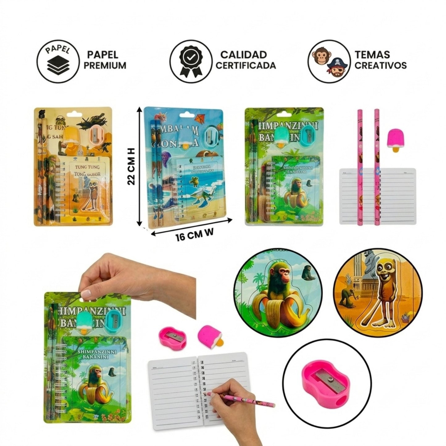 1pack| set escolar(incluye mini libreta,sacapuntas,2 lapices|apartir de 10 $19|CC-45