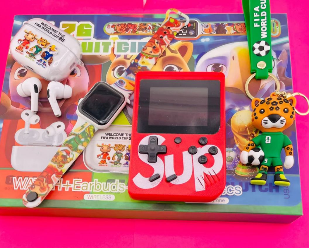 Consola de juegos portátil incluye audífonos y reloj