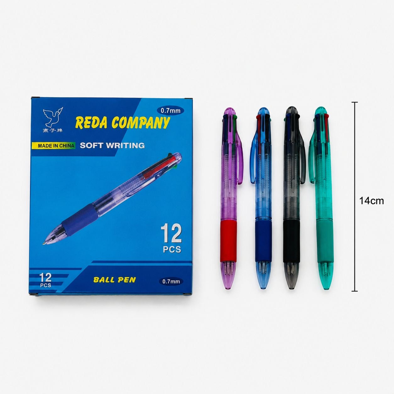 12 Plumas  de cuatro colores