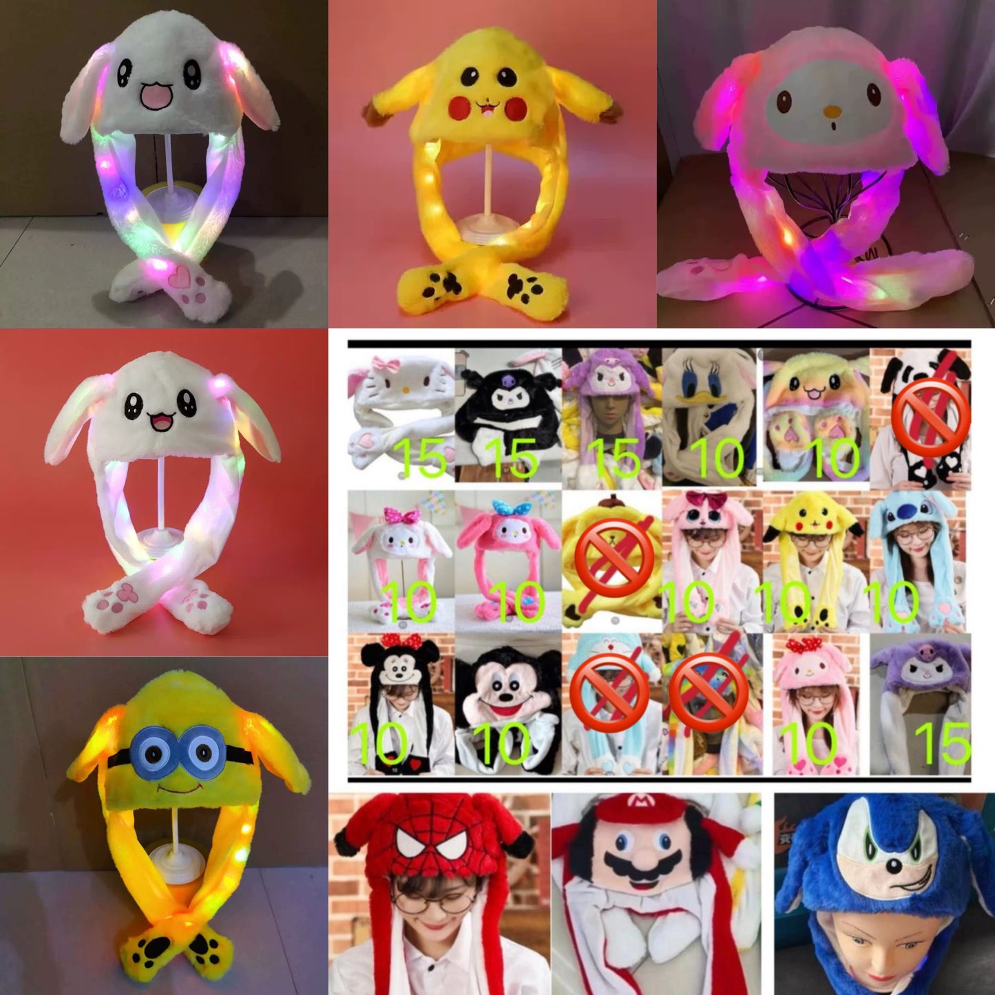 Gorros luz navideños surtidos orejas que se mueven mínimo 10 en compra para precio .