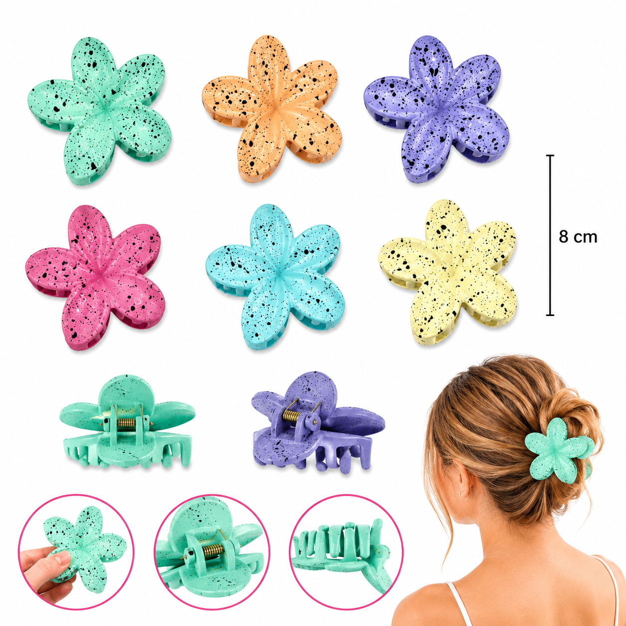12 Pinzas Flor Manchas 5B-13 8CM