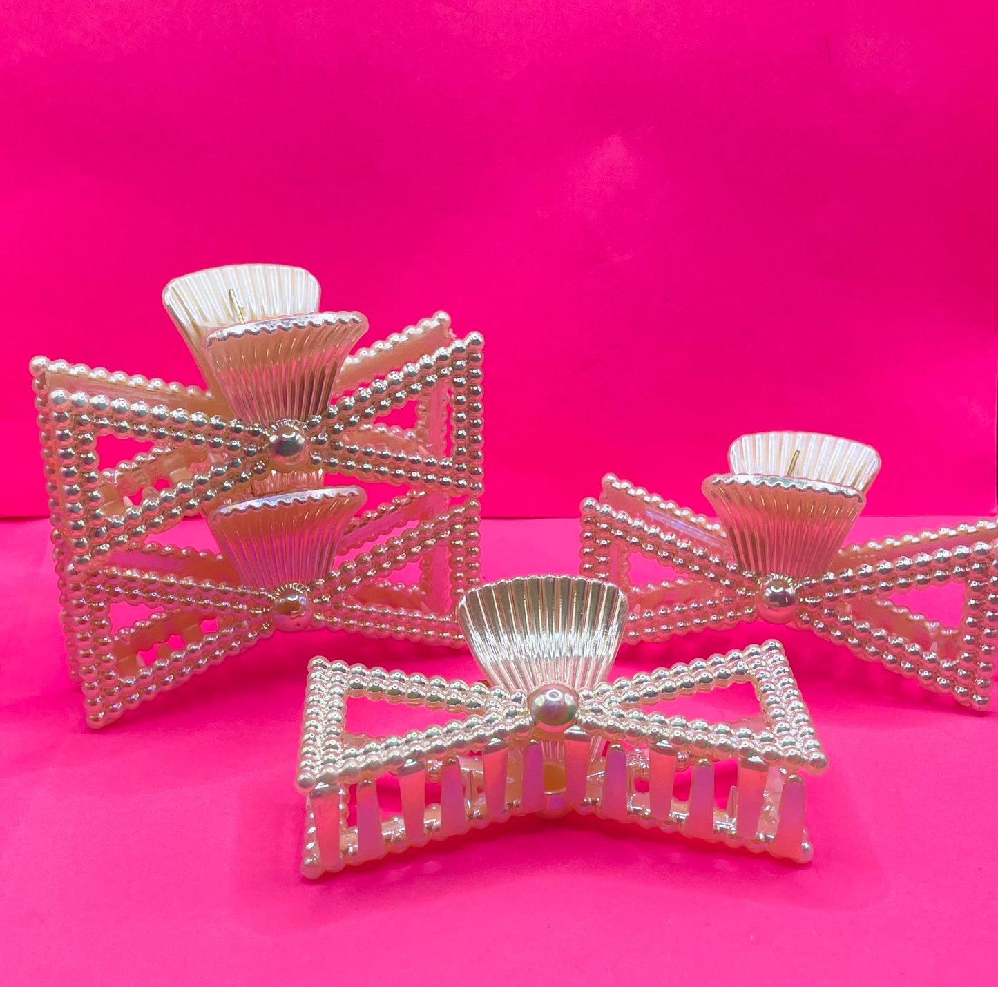 12 Pinzas Perlas Moño 9.5Cm TJZ-2604C