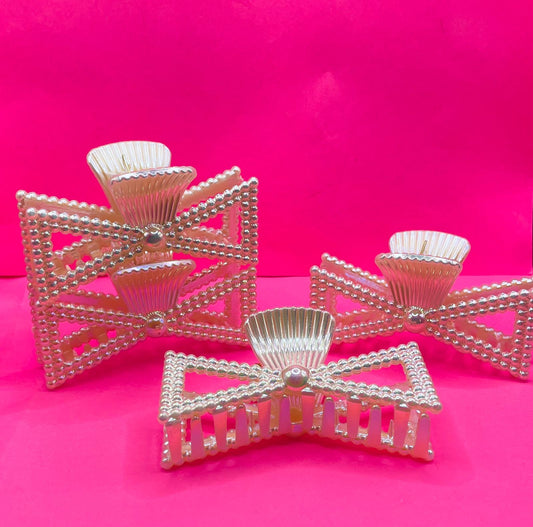 12 Pinzas Perlas Moño 9.5Cm TJZ-2604C