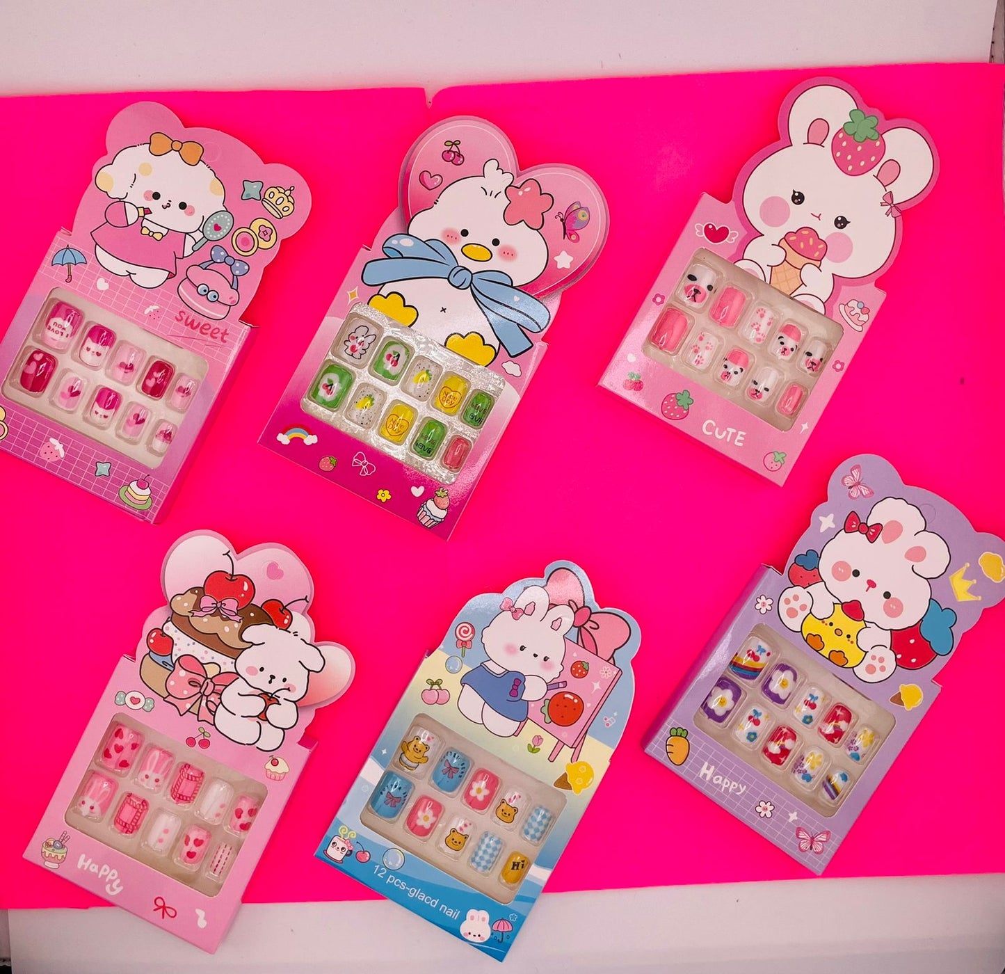 12 PAQ Uñas Postizas Kwaii C54