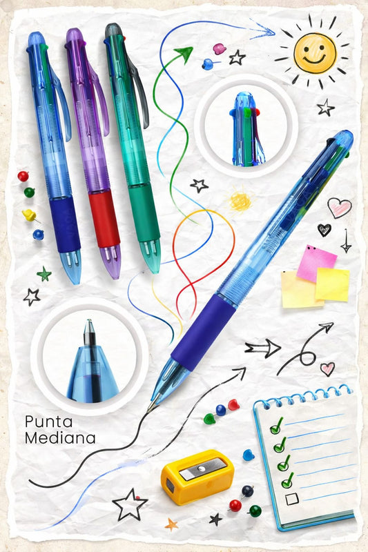 12 Plumas  de cuatro colores