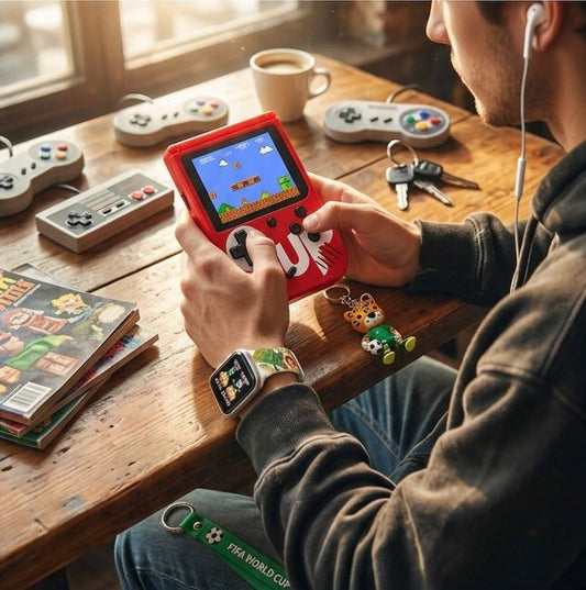 Consola de juegos portátil incluye audífonos y reloj