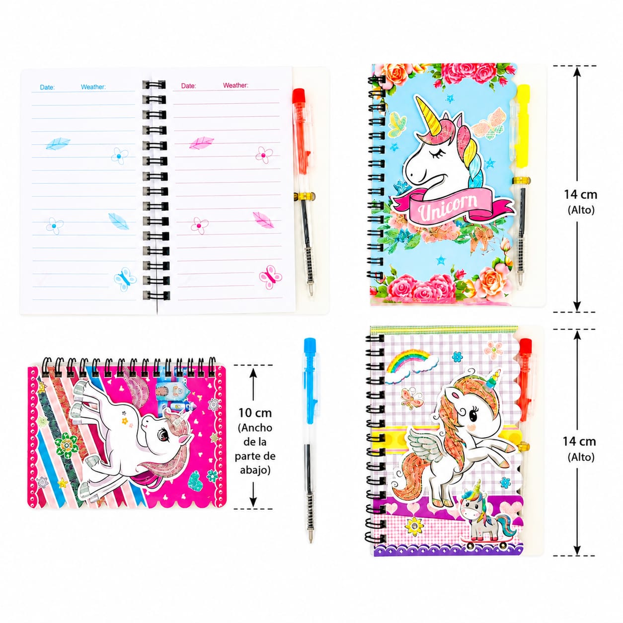 12 libretas con pluma unicornio