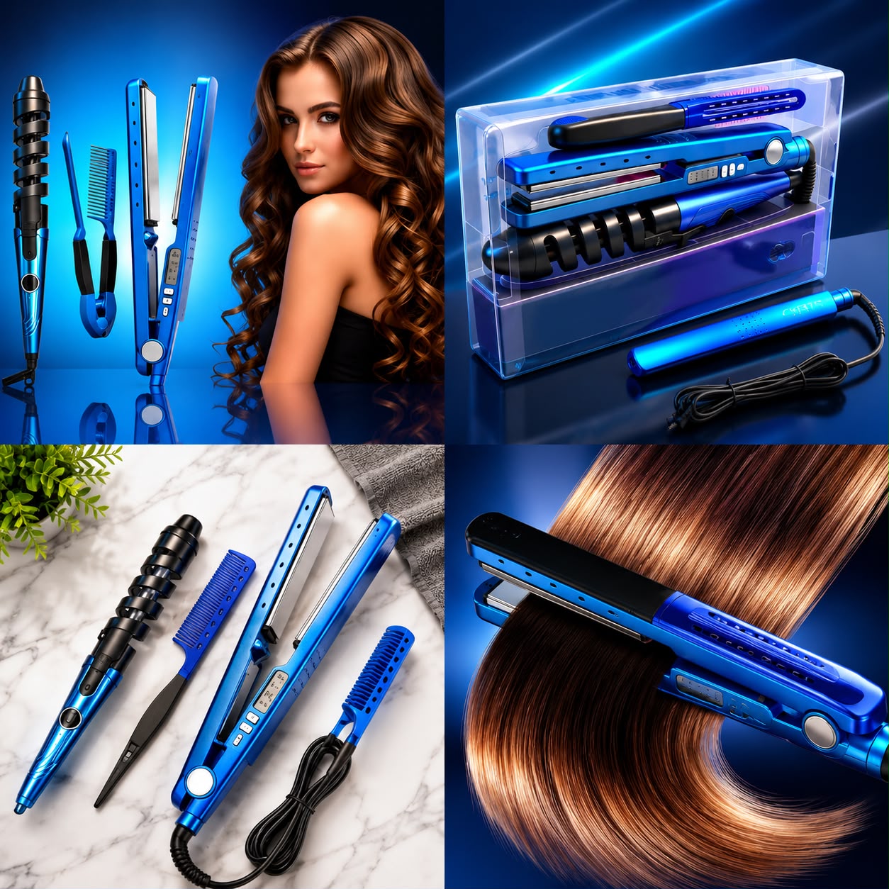 1pack|Juego de accesorios para el cabello (Contiene plancha,tenaza y peine alaciador)|