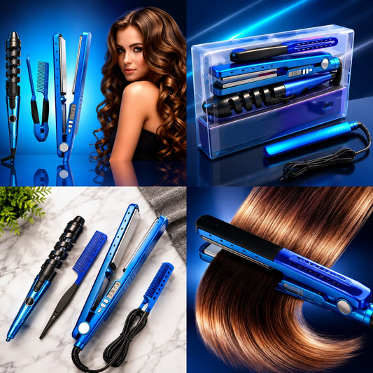1pack|Juego de accesorios para el cabello (Contiene plancha,tenaza y peine alaciador)|