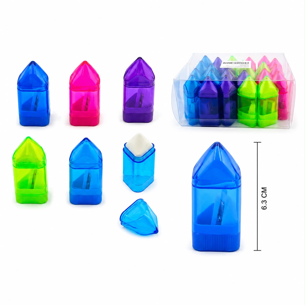 24pc|Sacapuntas manuales c/borrador 2 en 1|3G-8