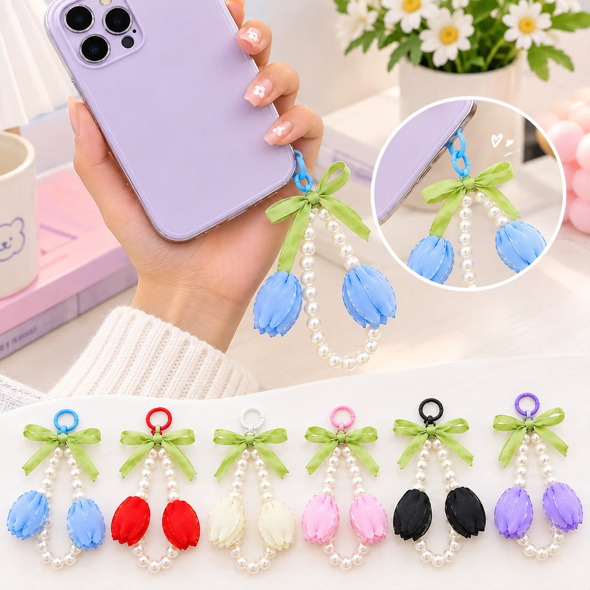 12pc|llavero para telefono de tulipanes|C309