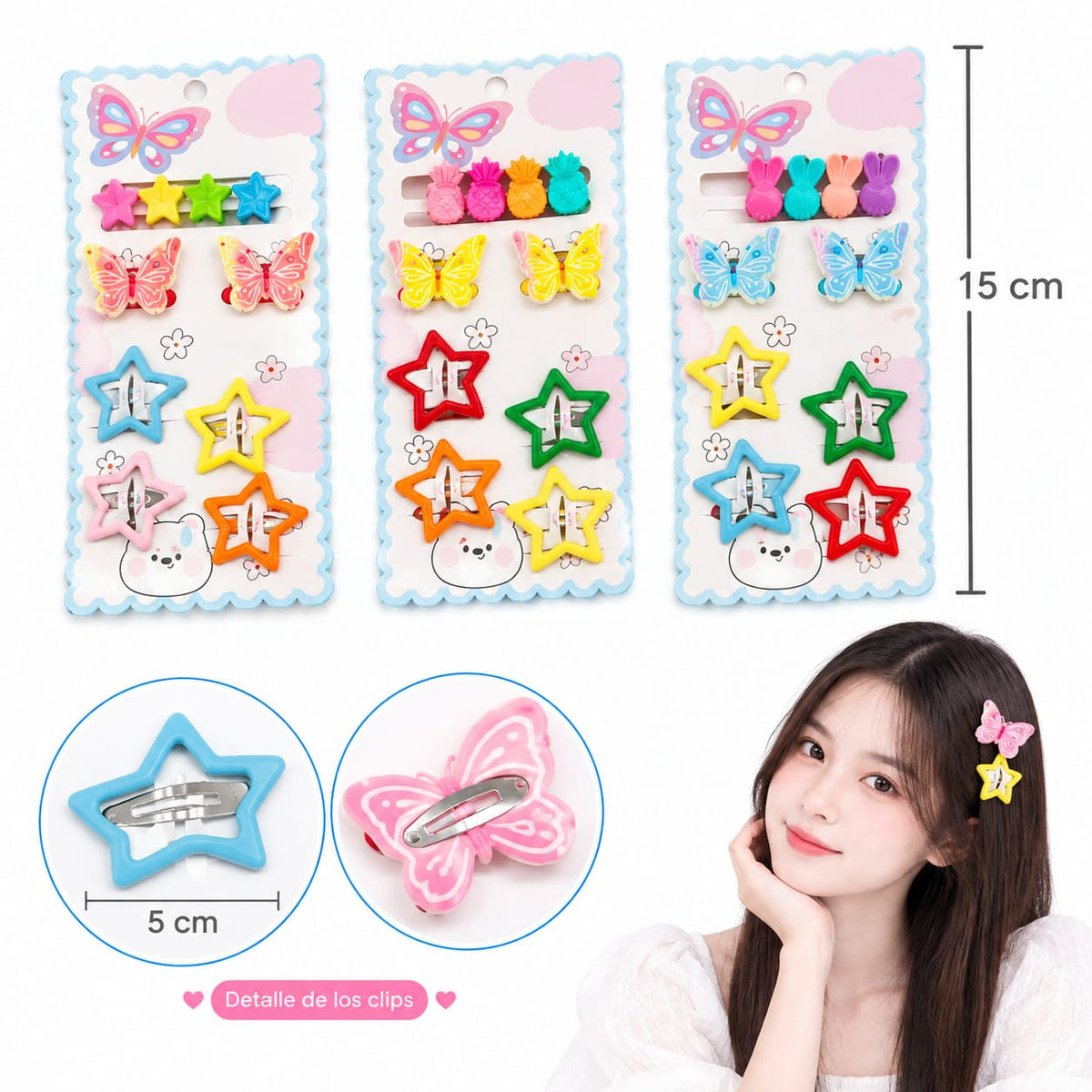 12pack|SET de broche estrella,mini pinzas y donitas de mariposa|C441