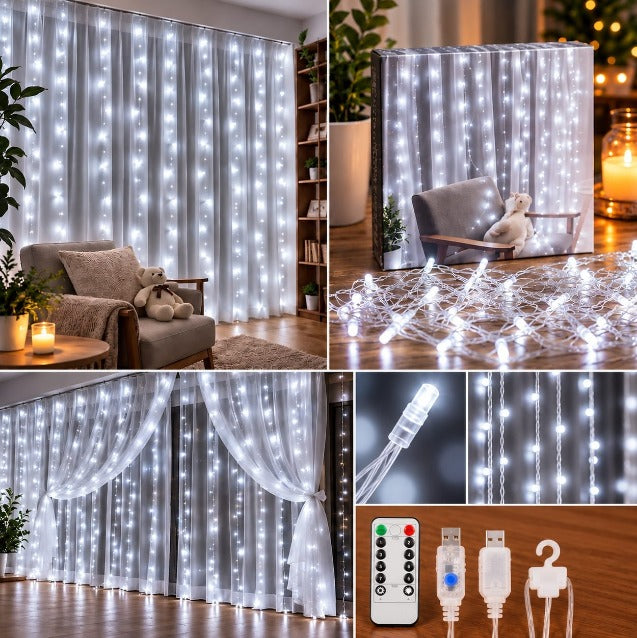 1pc|Cortina 3x3 usb luz blanca|0189B
