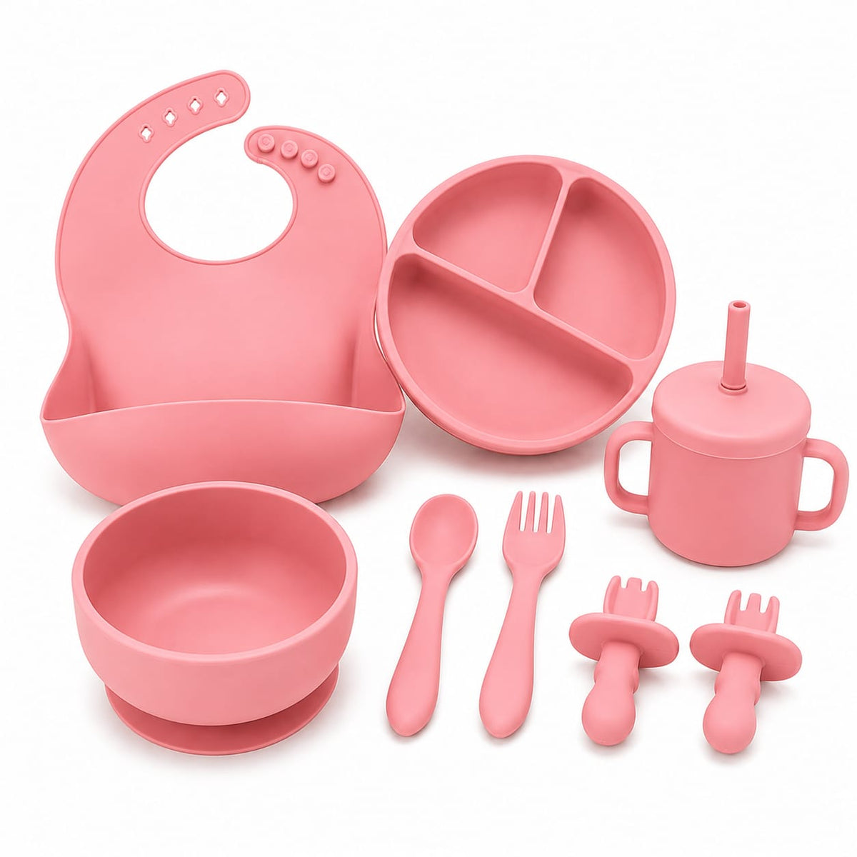 1pack|Set de bebe incluye(plato c/diviciones ,cuchara,tenedor,baso.plato,babero)|RSD-472