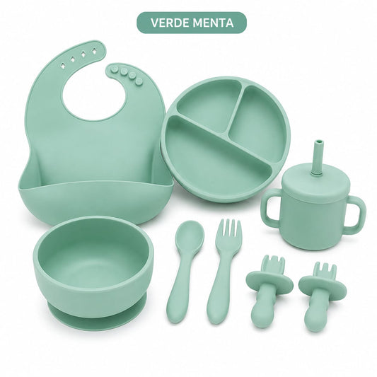 1pack|Set de bebe incluye(plato c/diviciones ,cuchara,tenedor,baso.plato,babero)|RSD-472