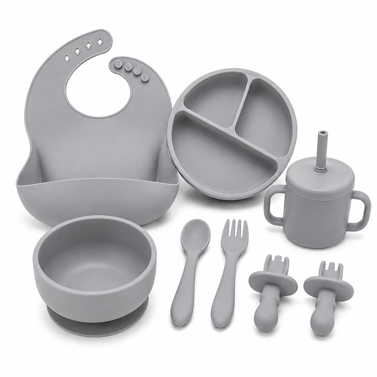 1pack|Set de bebe incluye(plato c/diviciones ,cuchara,tenedor,baso.plato,babero)|RSD-472